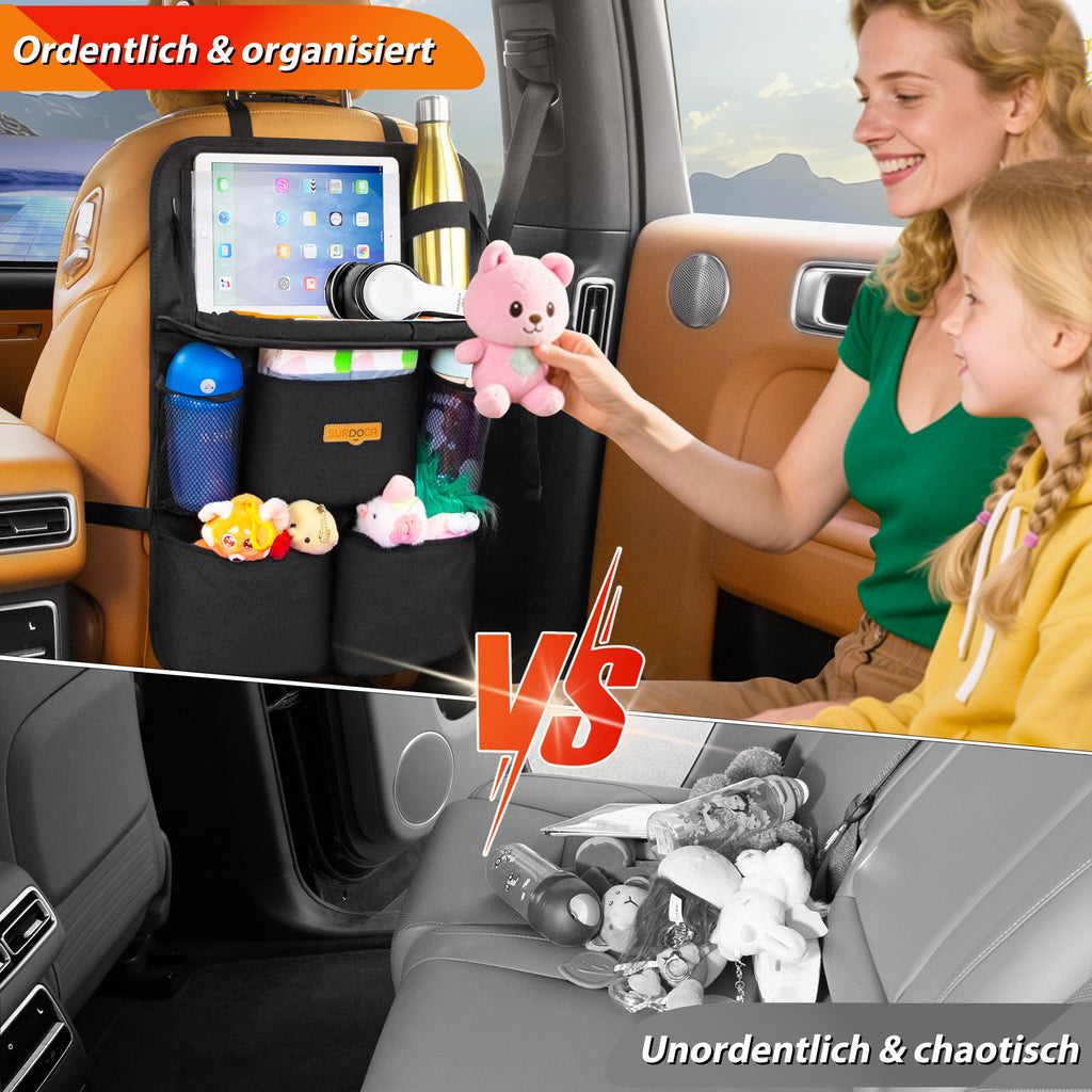 SURDOCA Auto Organizer Kinder mit Klapptisch – Rücksitz Organizer mit Touchscreen-Tabletfach, Wasserdichter Rückenlehnenschutz, passt in die meisten Fahrzeuge - (2 Stk.)