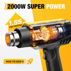 SEEKONE Heißluftfön 2000W Heißluftpistole mit einstellbarer Temperatur 50-600℃ Heißluftpistolen-Kit mit 1.5S Schnelles Aufheizen und Überlastschutz für DIY-Handwerk Entfernen von Farbe