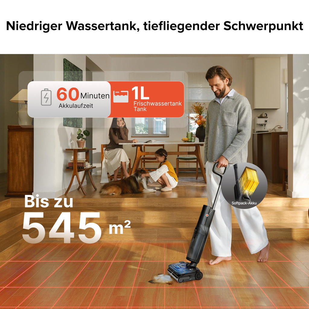 roborock F25 ACE Pro Nass-Trockensauger, 25000Pa, JetFoaming gegen Flecken, Anti-Haar-Verwicklung, 180° Flach-Design, Heißwasser-Selbstreinigung & Heißlufttrocknung