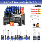 SORAKO 118tlg Schraubendreher Set magnetisch, inkl. Ratschenschraubendreher, Bits, Präzisionsschraubendreher, isolierte Schraubendreher, Spannungsprüfer, für die Wartung zu Hause und im Büro