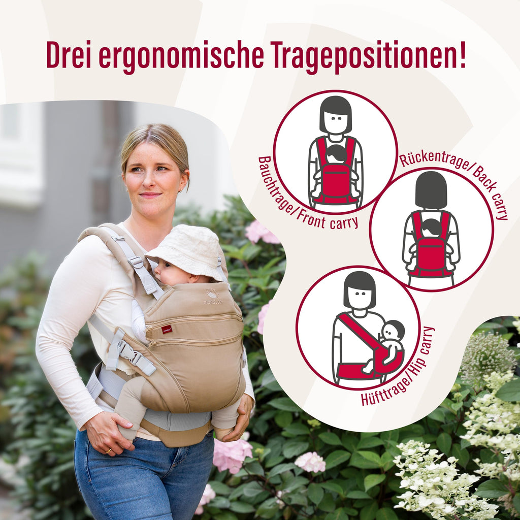 manduca XT Babytrage - Verstellbarer Sitz, der mitwächst - Vom Neugeborenen bis zum Kleinkind - Babytrage aus Bio-Baumwolle mit 3 Tragemöglichkeiten ,Monochrome Cloud