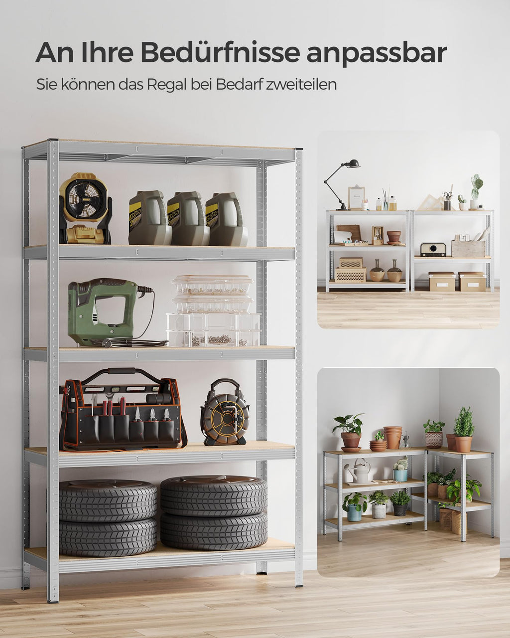 SONGMICS 2 Stück 5 Ebenen Lagerregal Bolzenlose Montage 750 kg Tragkraft 60 x 120 x 200 cm Silber GLR060E02