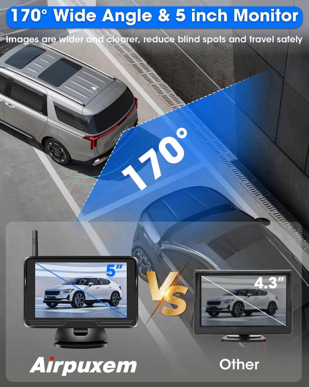 【Stabiles Bild】 AHD 1080P Rückfahrkamera Kabellos, Rückfahrkamera Funk mit 5 Zoll RückfahrKamera Monitor 6 LED Drahtlose Rückfahr-Kamera Auto Super Nachtsicht 170° Weitwinkel für DC 12V Auto SUV LKW