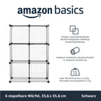 Amazon Basics 6 Stück Würfelregal aus Metall - Maximale Tragfähigkeit des Regals 27 kg, Schwarz, 77.0 x 37.0 x 113.0 cm (L x W x H)