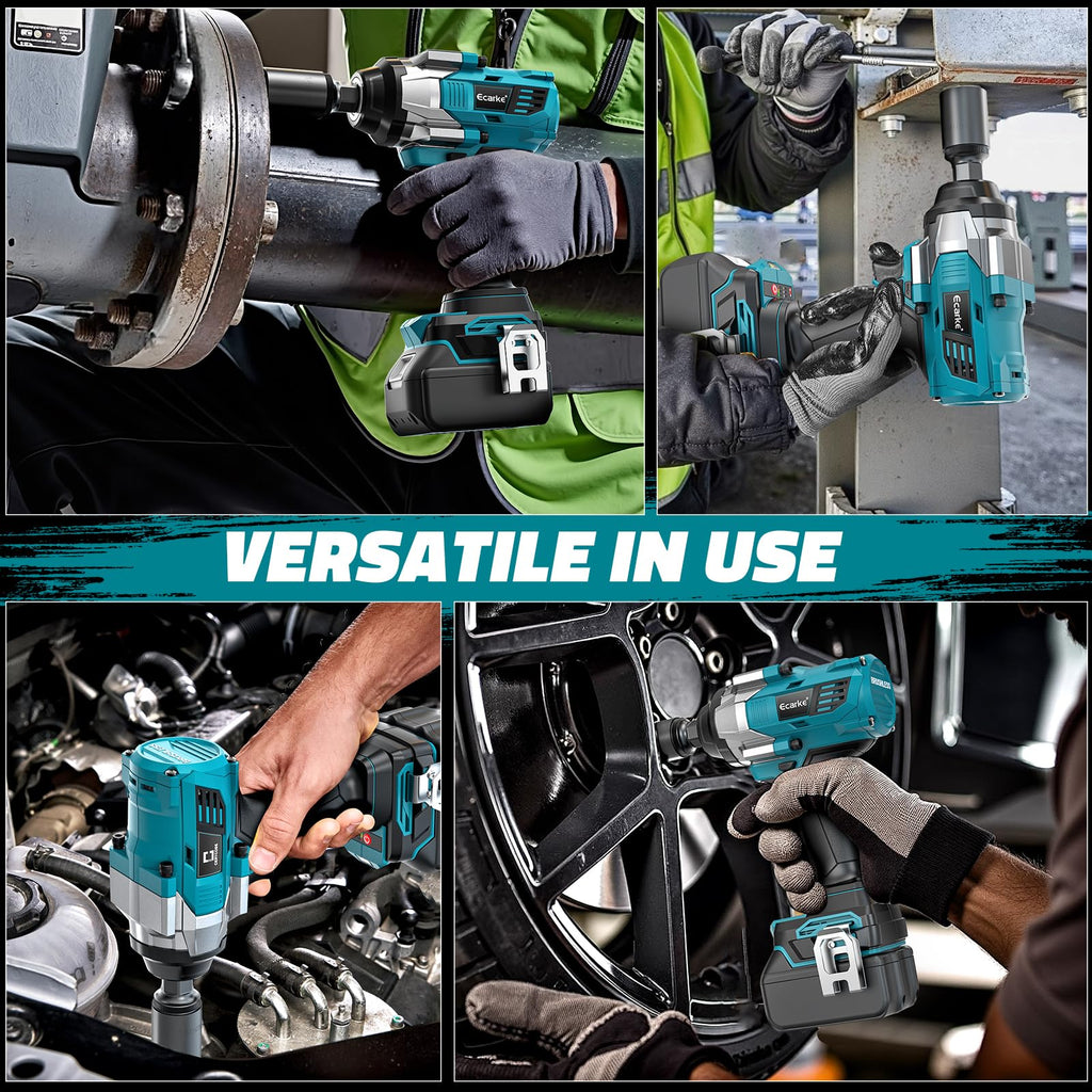 Ecarke 1400Nm Akku-Schlagschrauber, kompatibel mit Ma-kita 18V Lithium, bürstenloser 1/2 Zoll Schlagschrauber mit LED-Licht für Radmuttern, Gerüstbau & Kfz-Wartung (Ohne Akku & Ladegerät)