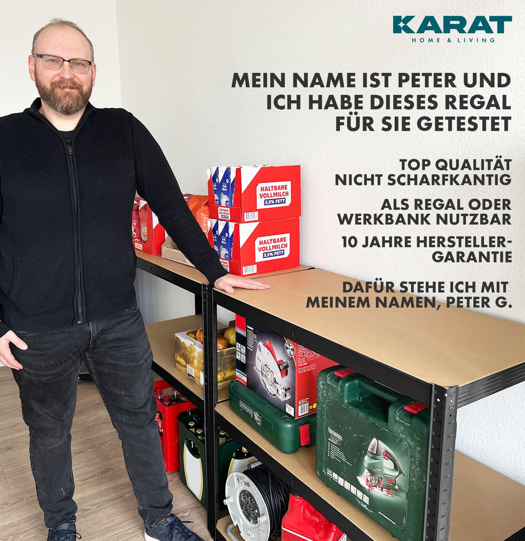 KARAT Schwerlastregal, 2er Set, 180 x 90 x 40 cm Steckregal, Kellerregal, Lagerregal - 5 verstellbare Böden (Schwarz)