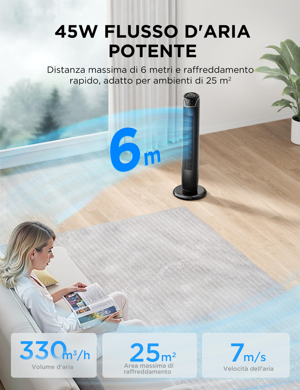 Midea FZ10-17JR Elegant Tower Fan with Remote Control