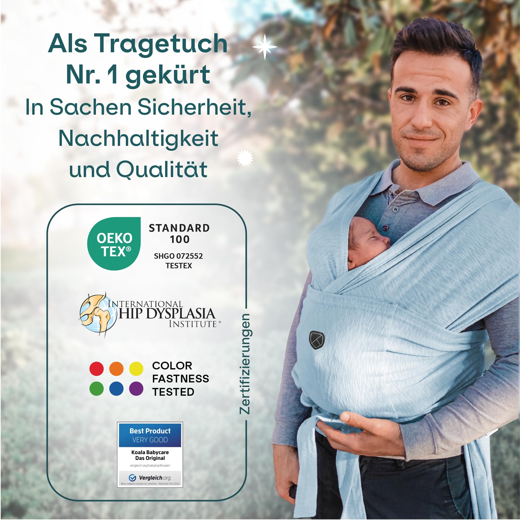 Koala Babycare Tragetuch Baby Neugeborene - Einfach Anzuziehen für Mütter und Väter - Babytrage Multi-Use Bis 9kg - Babytragetuch Blau