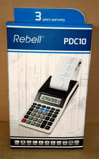 Rebell Druckender Tischrechner PDC10 (12-stelliges Display, einfarbiger Druck, Gummitasten) Hellgrau