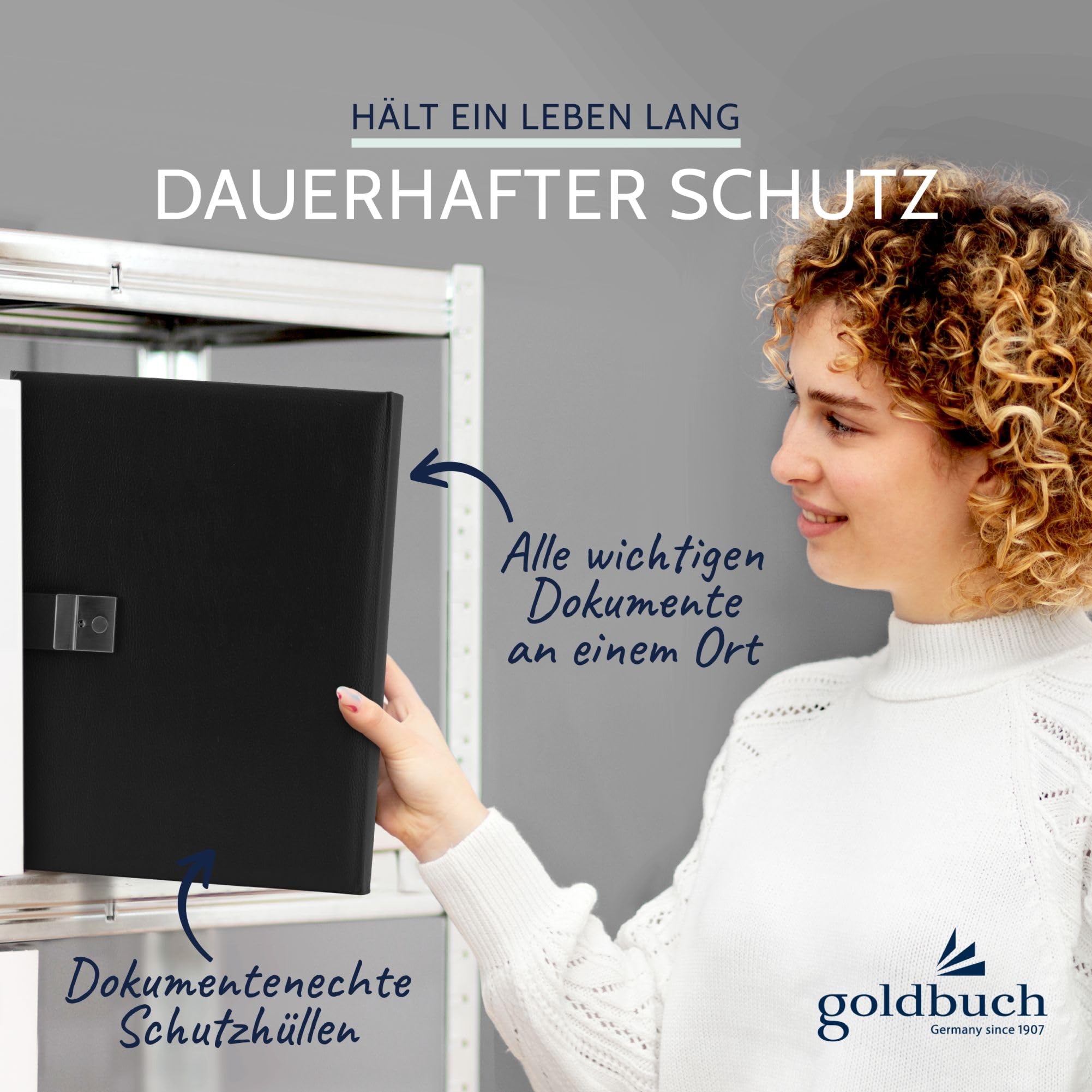 goldbuch Dokumentenmappe, Bologna, 27,5 x 34 cm, Inklusive 5 Sichthüllen, Erweiterbar, Mit Schloss, Kunstleder, Schwarz, 53523