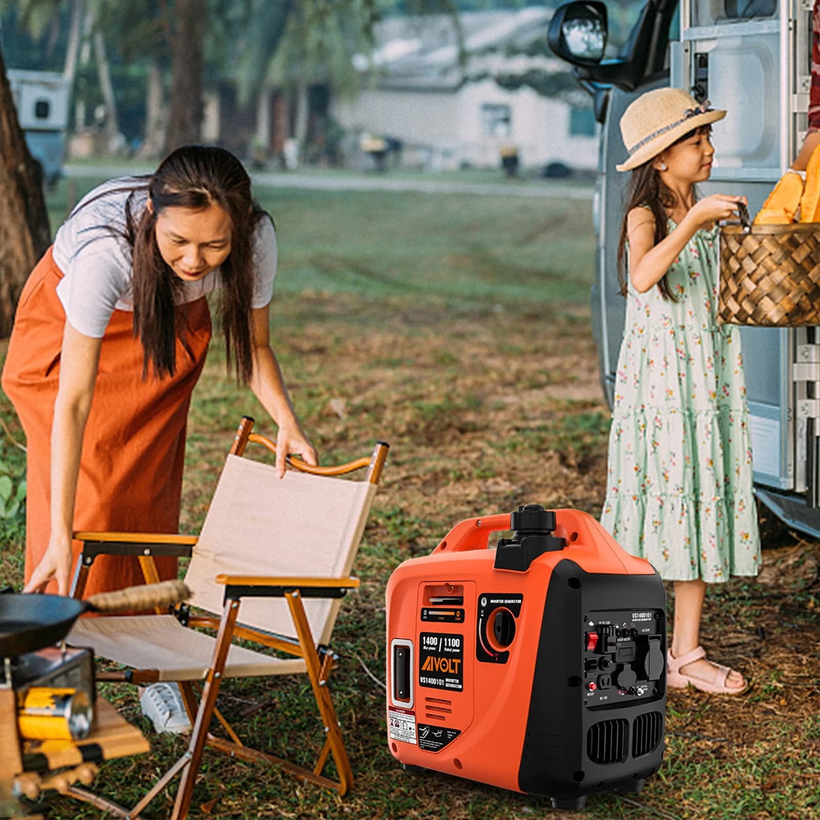 AIVOLT Inverter Stromerzeuger 1400 Watt Stromgenerator Notstromaggregat Benzin leise Stromaggregat für Campen, Festivals, und Hausgebrauch mit 2 USB, 12V DC Steckdosen und 230 V Steckdosen