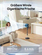 Dreo Leiser Standventilator, 1444m³/h Luftvolumen oszillierende Ventilator, 3 Stufen 6H Timer Turmventilator mit Fernbedienung, Luftzirkulation in 3 Min für Schlafzimmer, Duftfunktion für frische Luft
