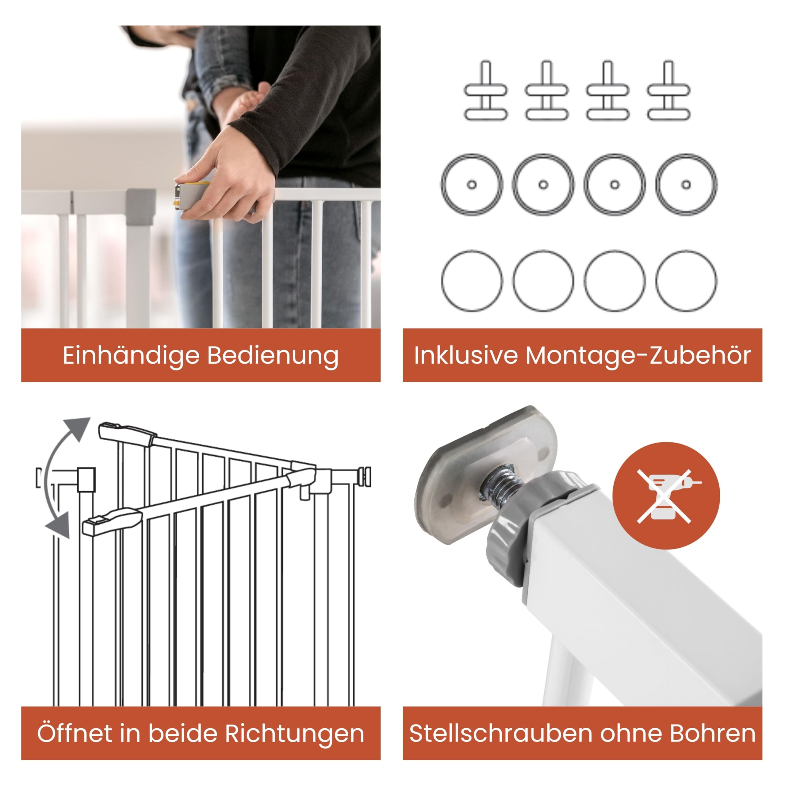 hauck Open N Stop KD + 9 cm Verlängerung, Weiß - Schutzgitter für Türen & Treppen, Breite Verstellbar 84-89 cm, 77 cm Hoch, ohne Bohren, für Kinder & Hunde, Einhändiges Öffnen in beide Richtungen