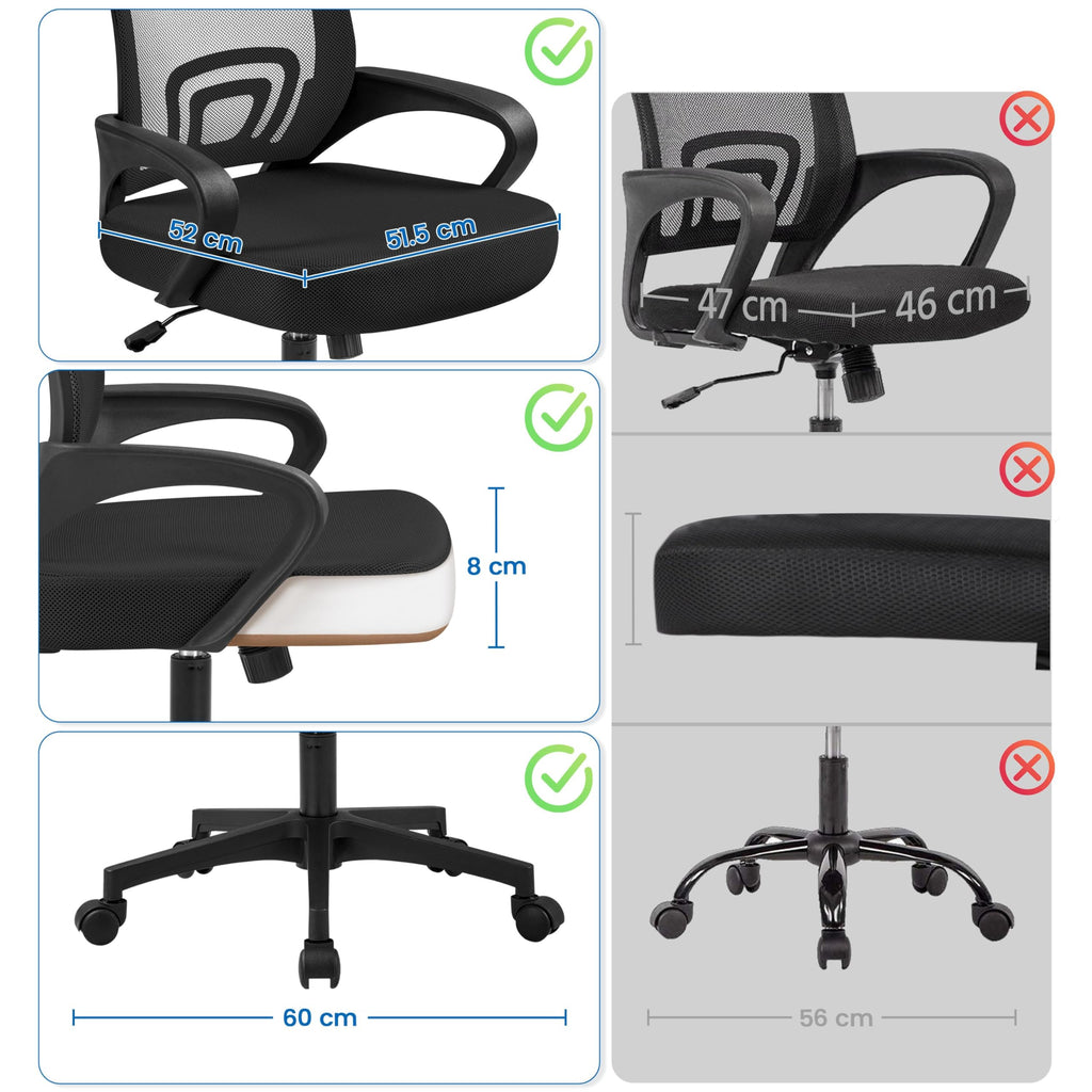 Yaheetech Bürostuhl Ergonomisch, Schreibtischstuhl mit Netzbespannung und Armlehnen, Drehstuhl aus Mesh, Chefsessel Wippfunktion, Höhenverstellbar Rückenschonend bis 136kg Belastbar, Schwarz