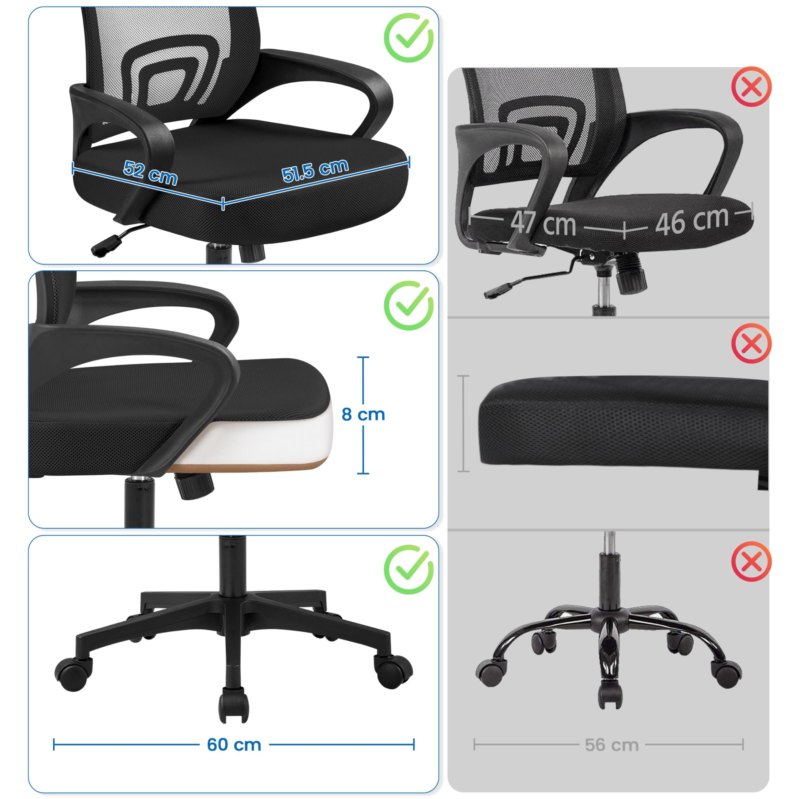 Yaheetech Bürostuhl Ergonomisch, Schreibtischstuhl mit Netzbespannung und Armlehnen, Drehstuhl aus Mesh, Chefsessel Wippfunktion, Höhenverstellbar Rückenschonend bis 136kg Belastbar, Schwarz