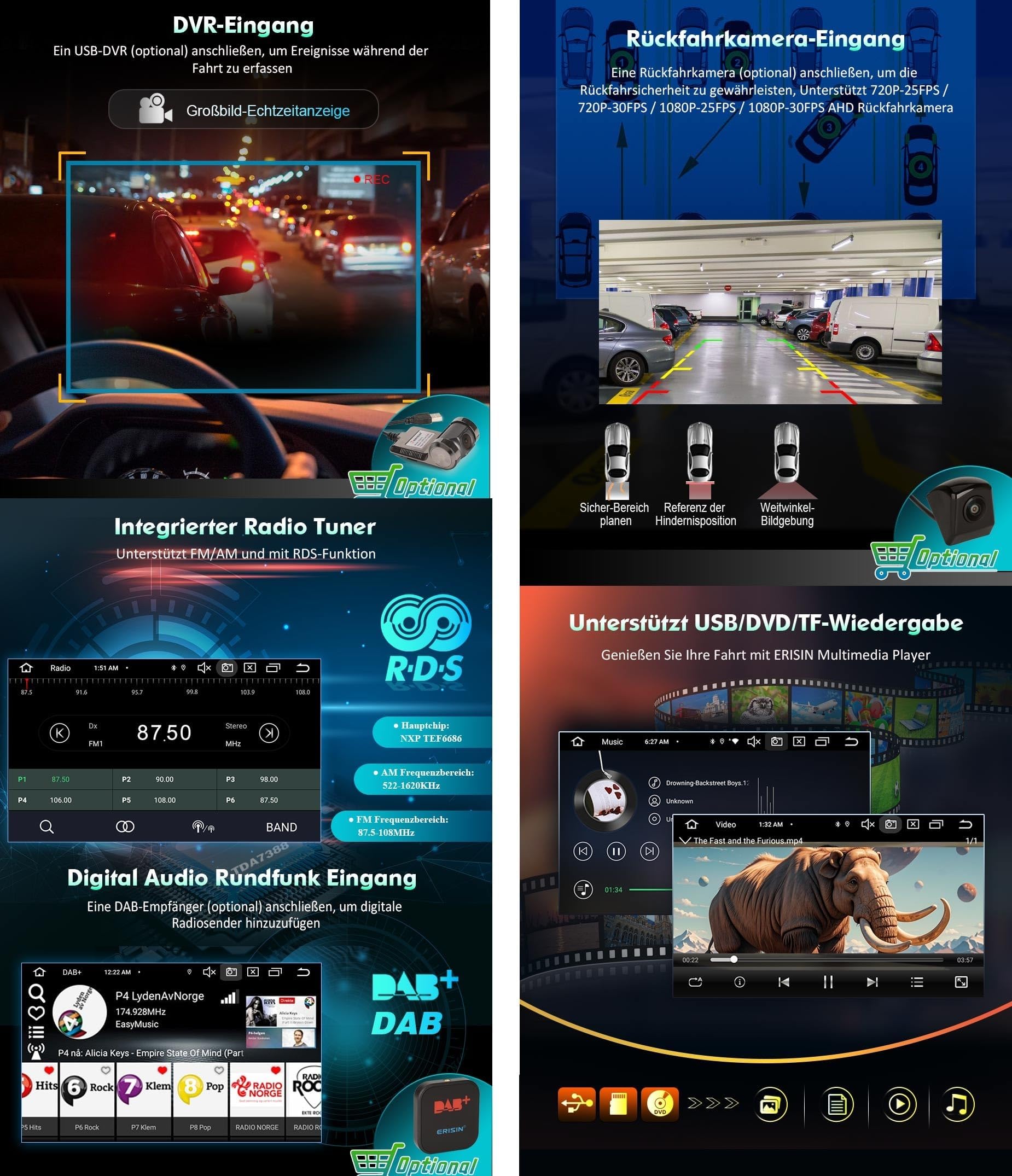 Android 14 Autoradio DVD für Mercedes Benz Klasse ML/GL W164 X164 Unterstützt DAB+ Navi Carplay Bluetooth WiFi A2DP RDS FM/AM Radio DSP Canbus Navigation 4GB RAM+64GB ROM