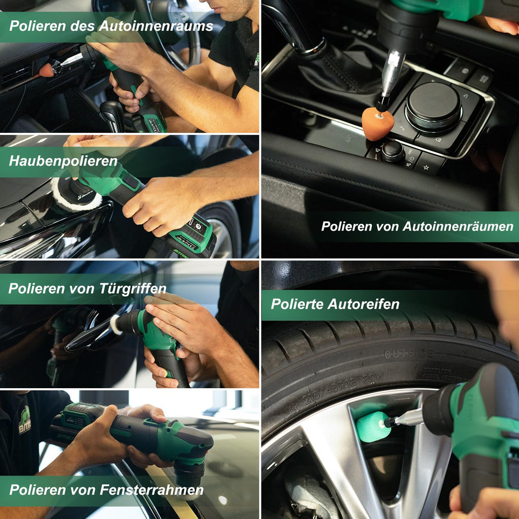 BATOCA S4 Profi Akku Mini Poliermaschine,Rotations&Orbital Polieren,25mm/75mm Rückenplatte,Bürstenloser Motor,Auto Polier Kit für Details,2 12V 2.5Ah Batterien,4 Geschwindigkeiten 2000-5500RPM