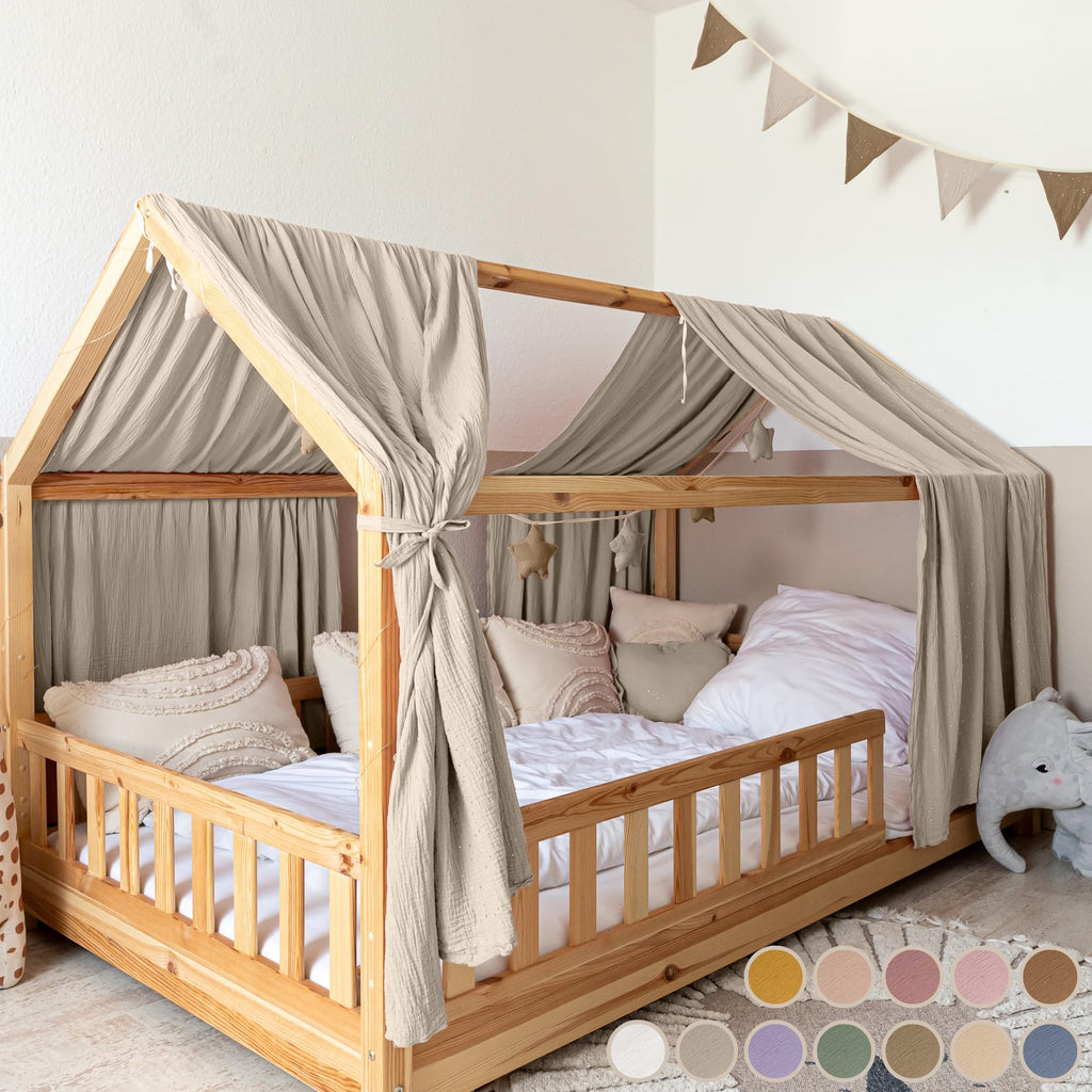 lilimaus Hausbett Himmel [in 12 Farben] Betthimmel Hausbett aus 100% Baumwolle Musselin - Stoffhimmel für Hausbett Deko Mädchen & Jungen - Himmel für Hausbett Kinder - Bett Vorhang Kinderbett
