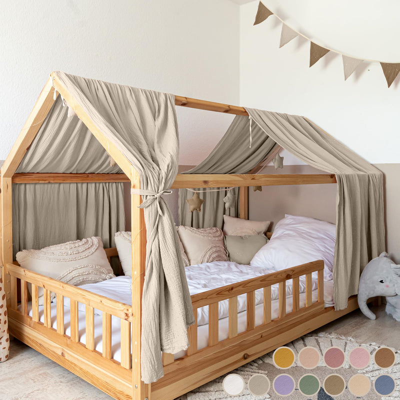 lilimaus Hausbett Himmel [in 12 Farben] Betthimmel Hausbett aus 100% Baumwolle Musselin - Stoffhimmel für Hausbett Deko Mädchen & Jungen - Himmel für Hausbett Kinder - Bett Vorhang Kinderbett