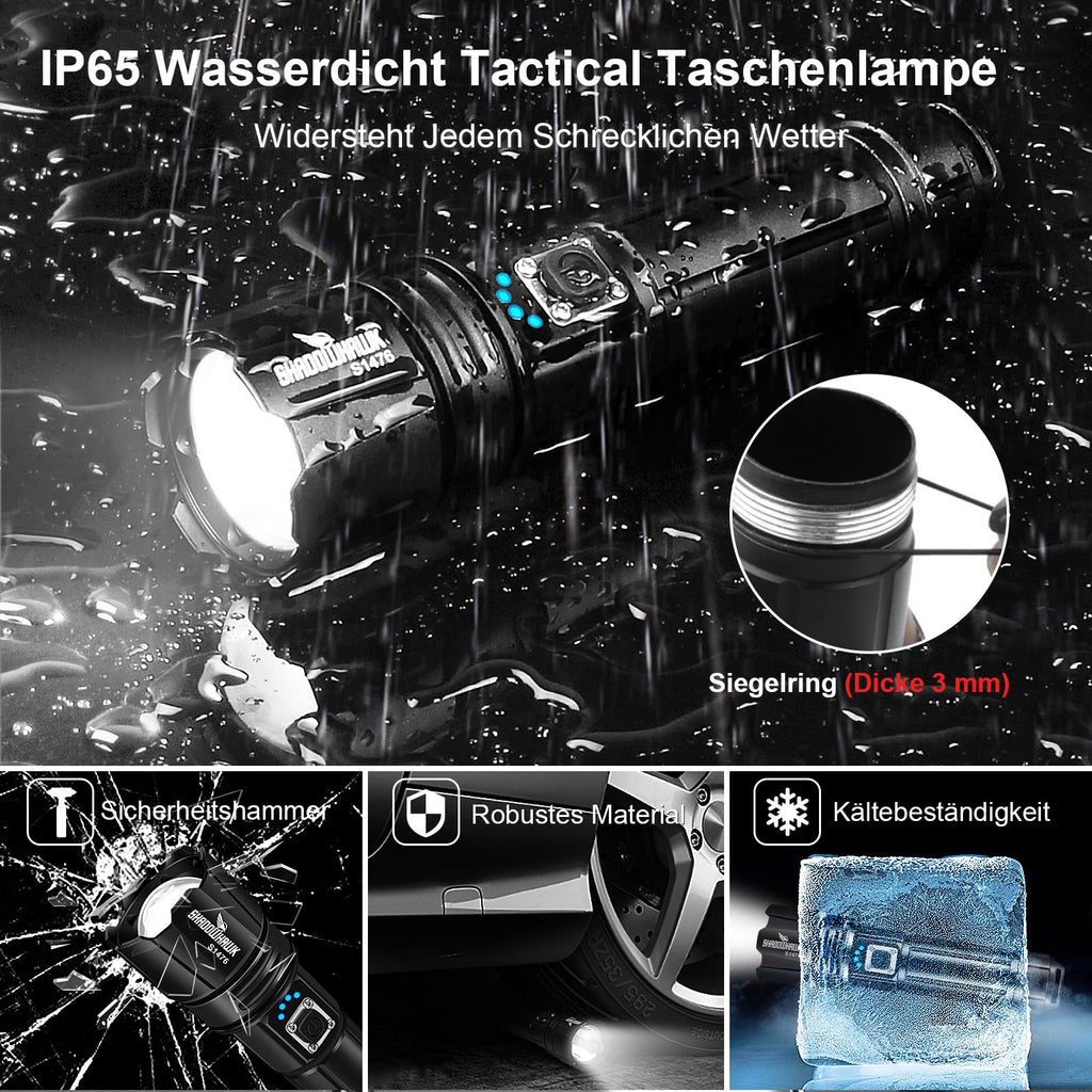Shadowhawk Taschenlampe Led 500000 Lumen, Extrem Hell Taschenlampe USB Aufladbar Taktische Taschenlampen Mit holster XHP70.2, IP67 Wasserdicht 5 Lichtmodi für Camping Wandern Notfälle