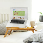 Relaxdays Betttablett Bambus höhenverstellbar HBT 30,5 x 72,5 x 35 cm Laptop Tisch für Notebook mit Leseklappe als Laptopständer klappbar mit Ablage für Maus und Bücher als Notebookständer, natur