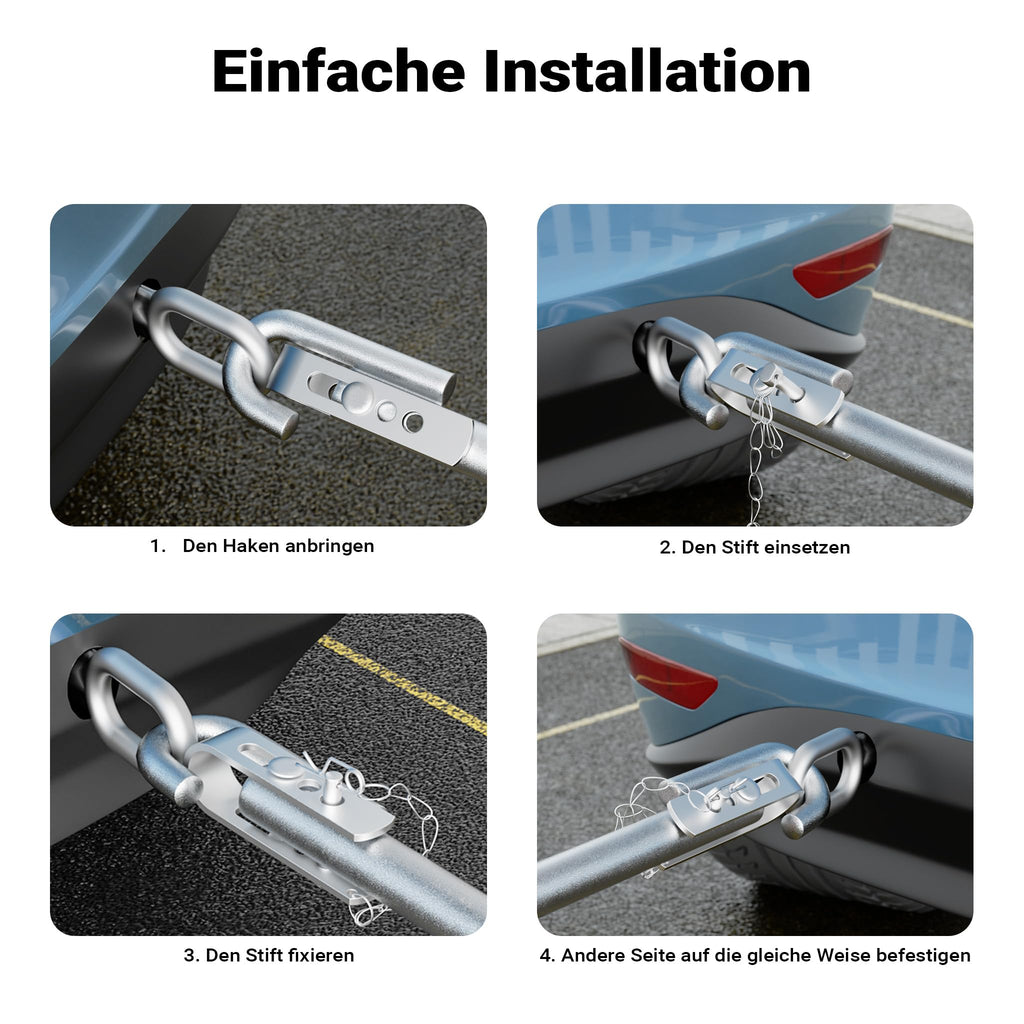 Wiltec Abschleppstange 3 teilig 2 m bis 3 t, Abschlepphilfe Schleppstange aus Stahl mit Warnfarbe, Fähnchen, Dämpfer und Tasche