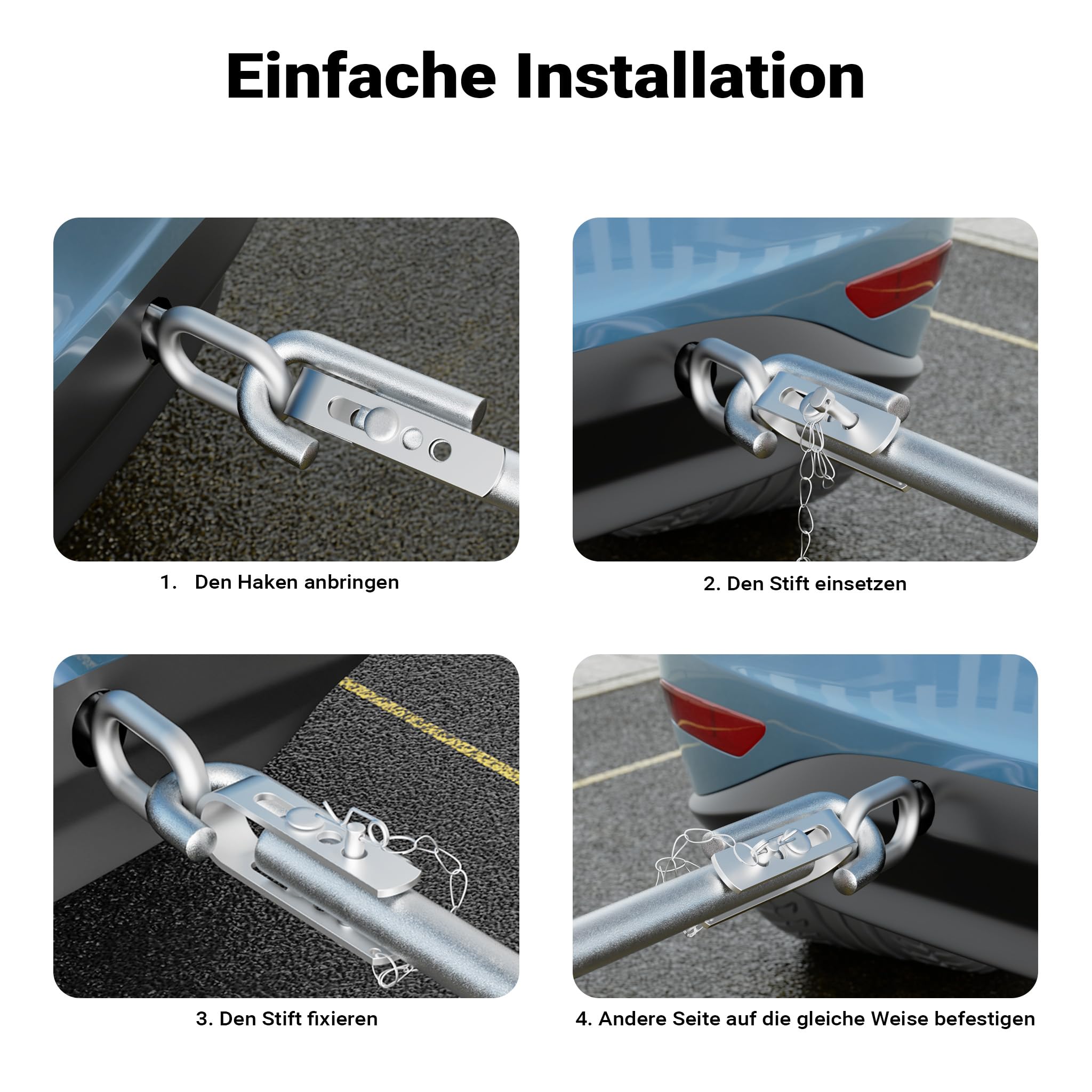 Wiltec Abschleppstange 3 teilig 2 m bis 3 t, Abschlepphilfe Schleppstange aus Stahl mit Warnfarbe, Fähnchen, Dämpfer und Tasche