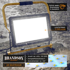 Brandson - LED Baustrahler 150W − Arbeitsscheinwerfer − Bauscheinwerfer − 216 SMD LEDs − Standgestell und Tragegriff − 12000 Lumen – 4 m Stromkabel − Metallgehäuse - IP65