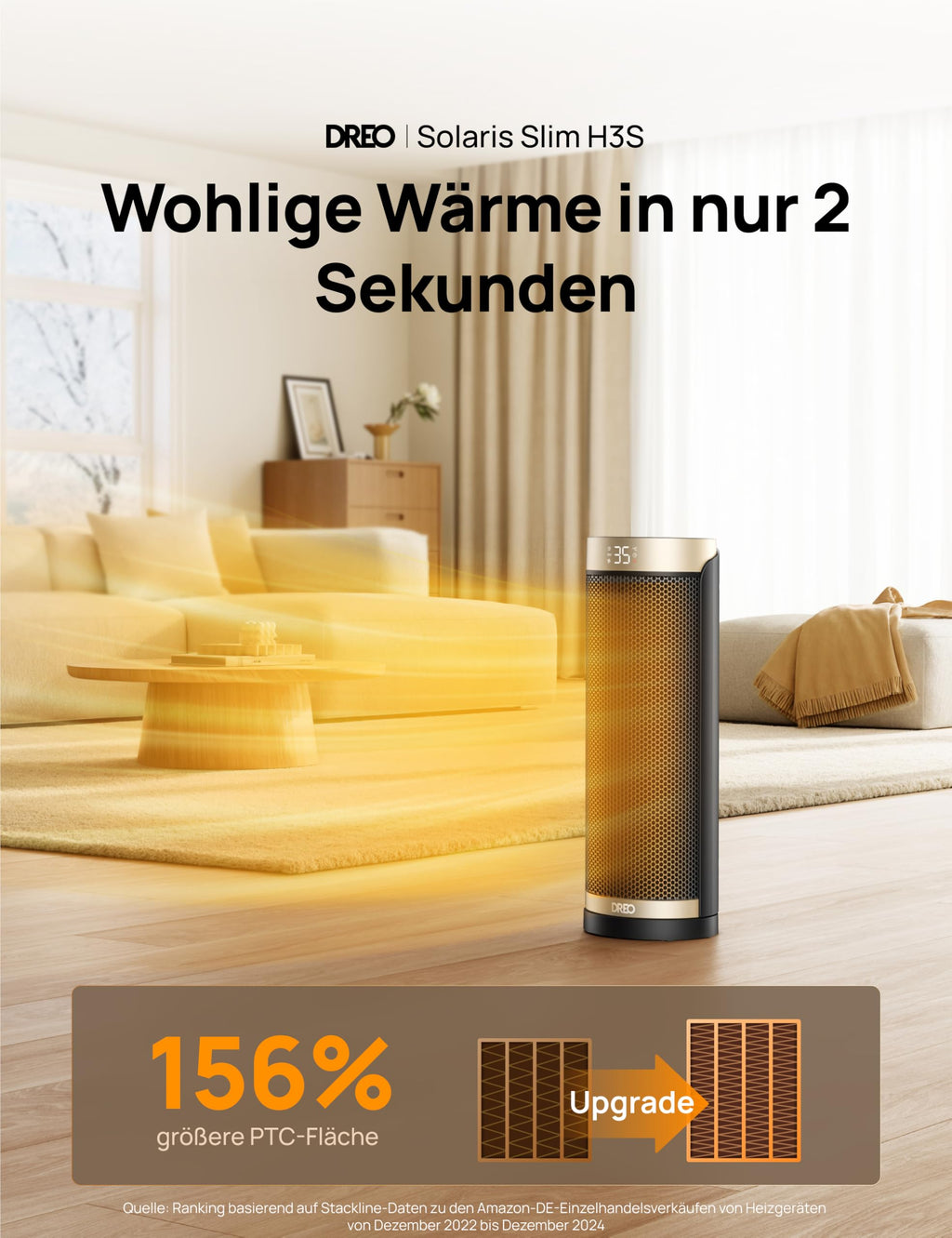 Dreo 2000W Smart Heizlüfter fürs Schlafzimmer, 16 Zoll Tragbarer Heizstrahler mit 70° Oszillation, Thermostat & Fernbedienung, 3 Modi, 3 Geschwindigkeiten, 12h Timer Elektroheizung für Räume