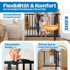 KIDIZ Treppenschutzgitter ohne Bohren | Verstellbare Breite: 88-94 cm, 75 cm hoch, Türschutzgitter und Absperrgitter für Kinder und Hunde, Beidseitige Einhand Öffnung, 90° Open-Stop System, Schwarz