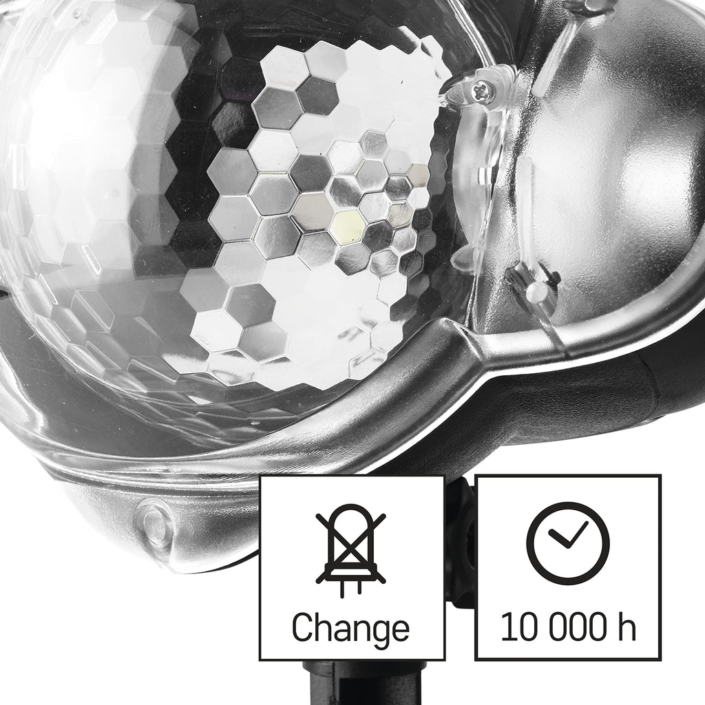 EMOS Schneefall LED Projektor,weiß,fliegender Schnee,effektvolle Wandbeleuchtung,Fassaden-,Wand- und Mauer-Projektion,IP44,Weihnachtsbeleuchtung für Außen & Innen,3m Kabel, Schwarz, DCPC03