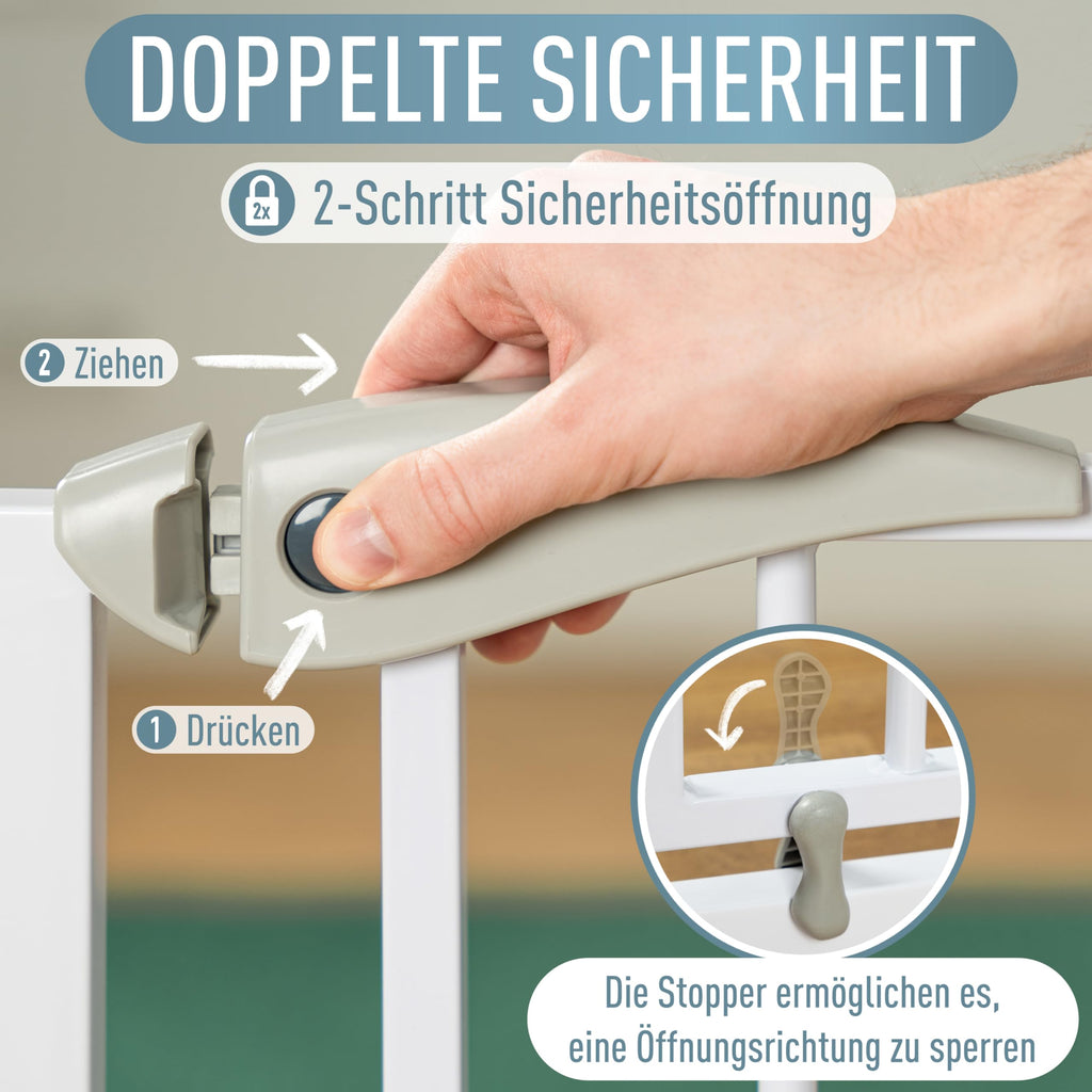 IB STYLE Türschutzgitter Berrin 105-115 cm - Treppenschutzgitter für Kinder, Klemmgitter für Hunde,Ohne Bohren, Weiß Grau