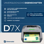 Detectalia D7X Geldscheinprüfer und Geldzählmaschine Einzeln - Falschgeld prüfgerät mit 7 Erkennungsprüfungen fur euro, gbp, chf, pln, czk und sek