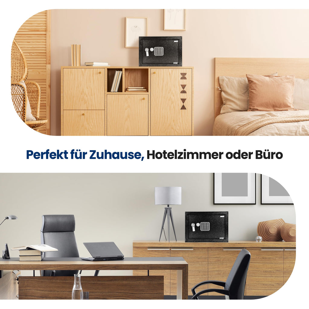SereneLife Tresor, Elektr. Safe- 15L, 31x20x20cm- Kompakt, Robust mit Gepolsterter Innenraum & Zahlenschloss, Sicher für Bargeld, Schmuck & Wertsachen, Doppelbolzen, Für Zuhause & Büro