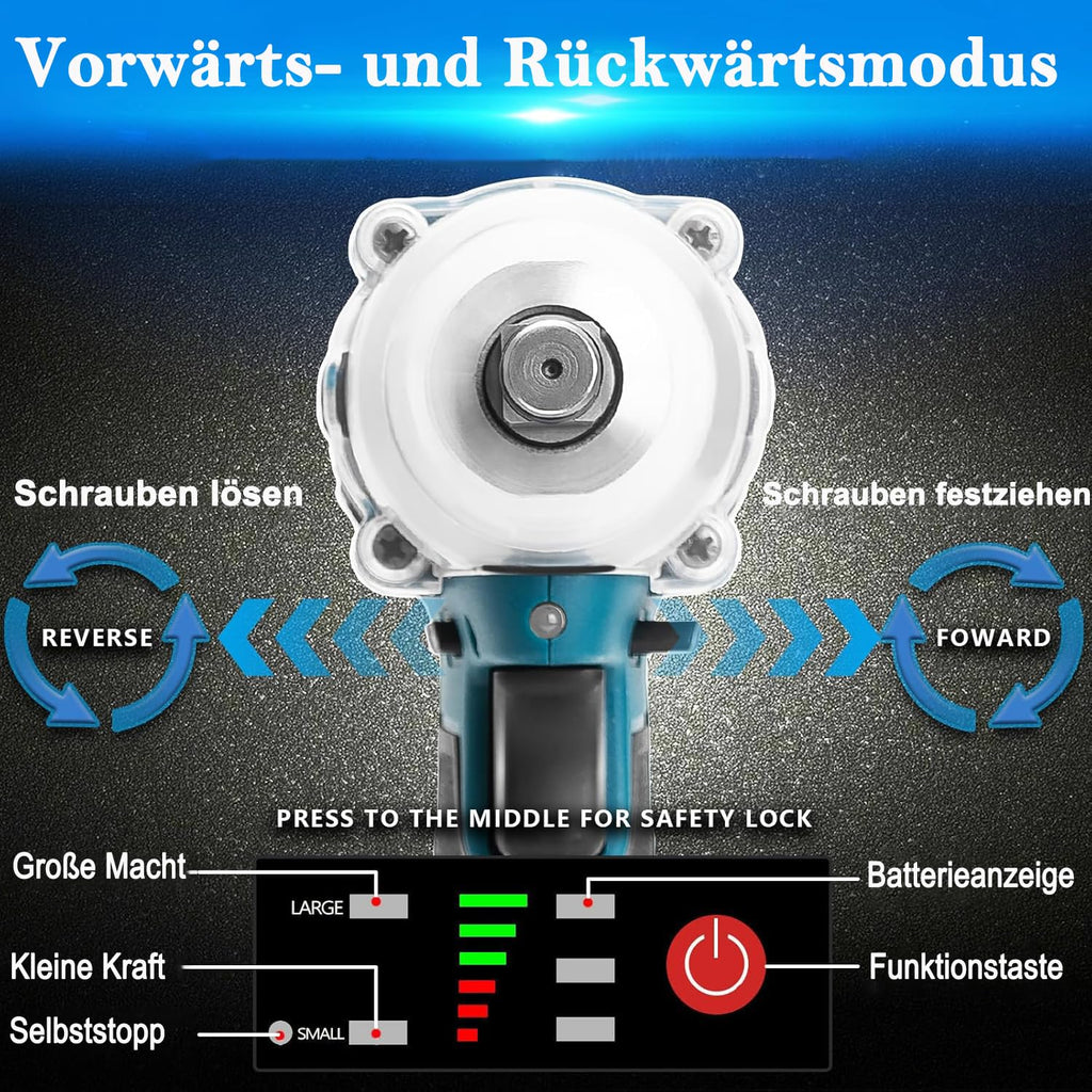 Akku Schlagschrauber für Makita 18V Batterien,700 N.m 1/2" Bürstenloser Akku-Drehschlagschrauber mit 2 X 4.0Ah Akkus,5 Stecknüsse und Schnellladegerät,Elektro Schlagschrauber für Haus und Auto