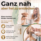 BEY & CO® Lernturm/Entdeckerturm aus Holz – Küchenhelfer für Kinder – 3-Fach höhenverstellbar, mit Rutschfester Oberfläche und kippsicheren Füßen - Montessori-Methode - Ab 12 Monaten (Weiß)