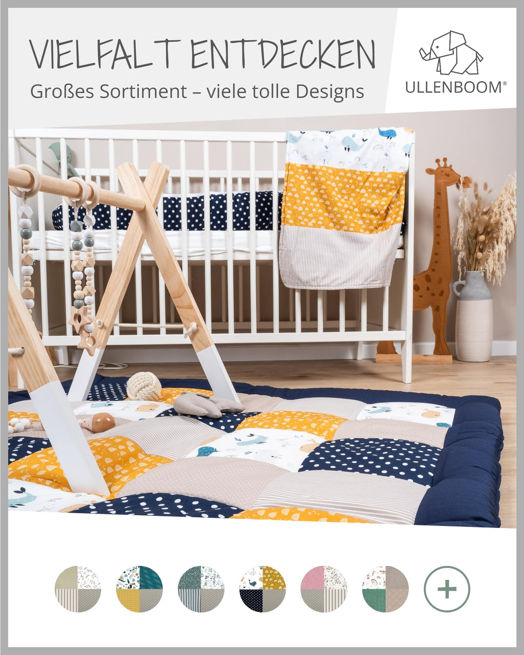 ULLENBOOM Krabbeldecke für Baby 140x140 cm, 100% Oeko-TEX Materialien, Made in EU, Dick & weich gepolstert, Wale - ideal als Babydecke, Krabbelmatte & Spieldecke Baby