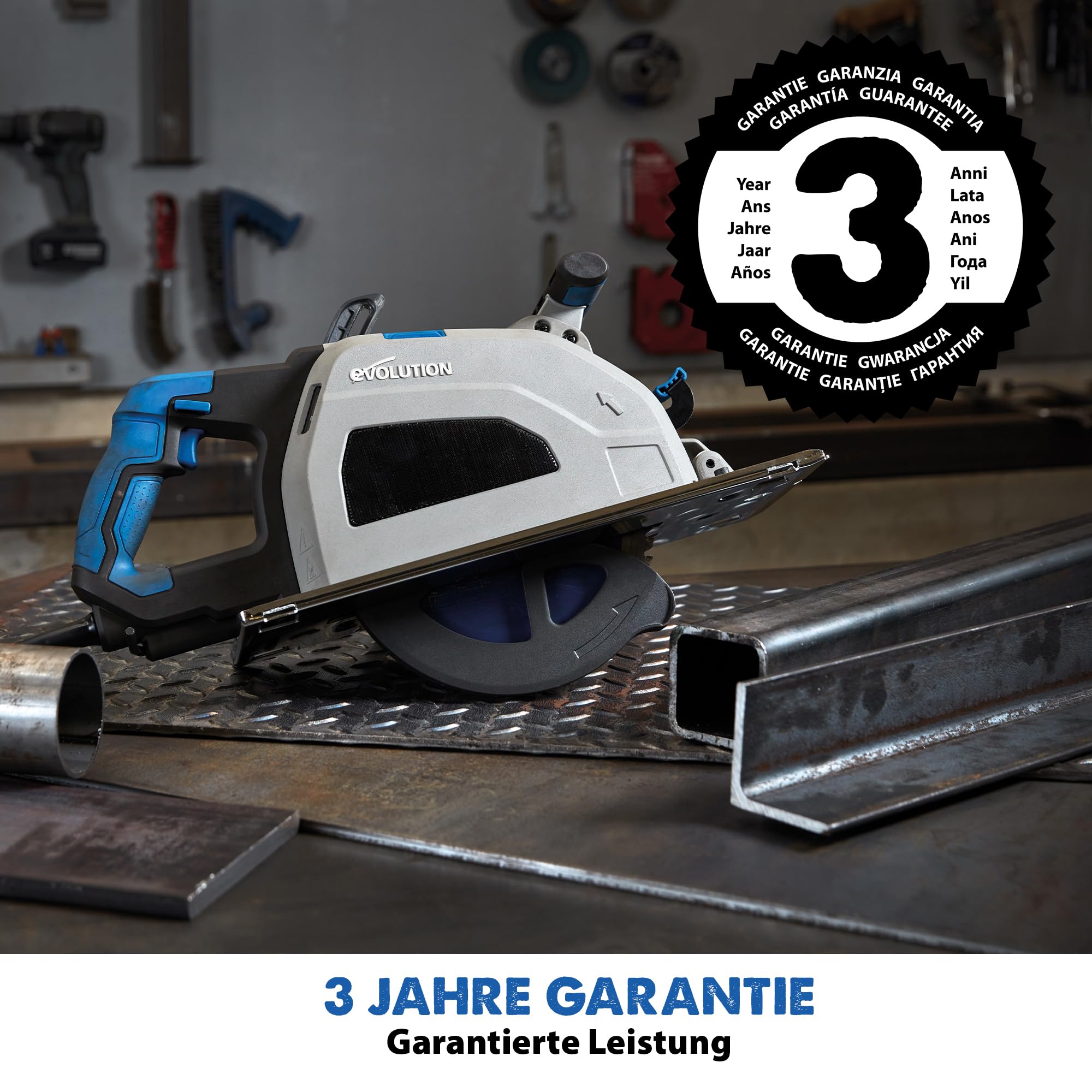 Evolution Metallkreissäge S210CCS | Kaltsäge Kreissäge Tauchsäge 1800W Inkl. Ø 210 mm HM-Sägeblatt Schneidet Baustahl, Metall | Schienenkompatibel Kaltkreissäge | Scie Circulaire mit Führungsschiene