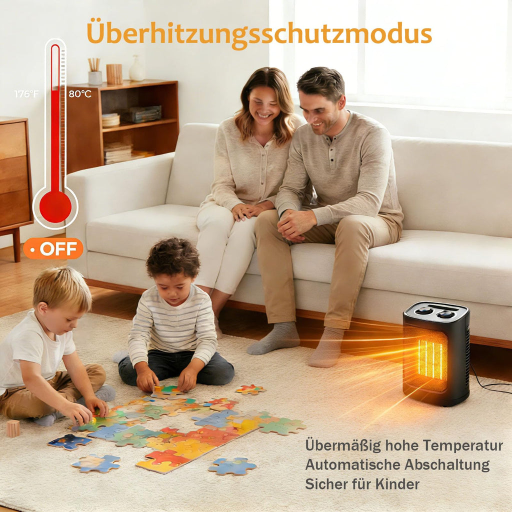 COWSAR Mini Heizlüfter Energiesparend, 1800W Elektroheizung 3 Heizstufen ✓ Überhitzungs & Kippschutz ✓ Keramik Heizlüfter für Badezimmer, Schlafzimmer, Büro