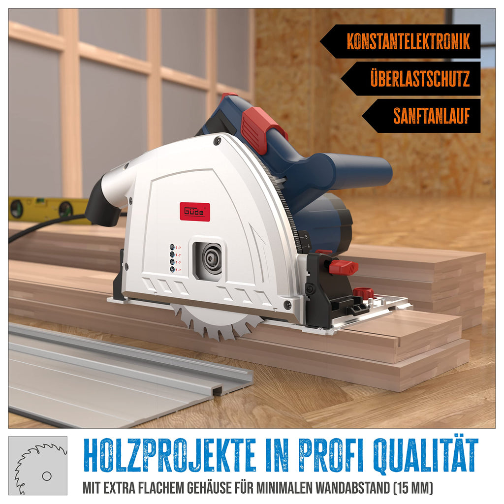 Güde 58232 Tauchkreissäge TS 57-1400 KE Set (1400 W, Sägeblatt-Ø 165 mm, Paralleler Tauchmechanismus, Winkelverstellung von 0° bis 47°)