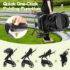 Lnhcrbs Kinderwagen 3 in 1,Kinderwagen Set ist ein mit einer Hand faltbarer Aluminiumrahmen, Bergsteiger Stoller ist aus Leder, wasser- und schmutzabweisend, Für 0-4 Jahre, 22KG(Schwarz)