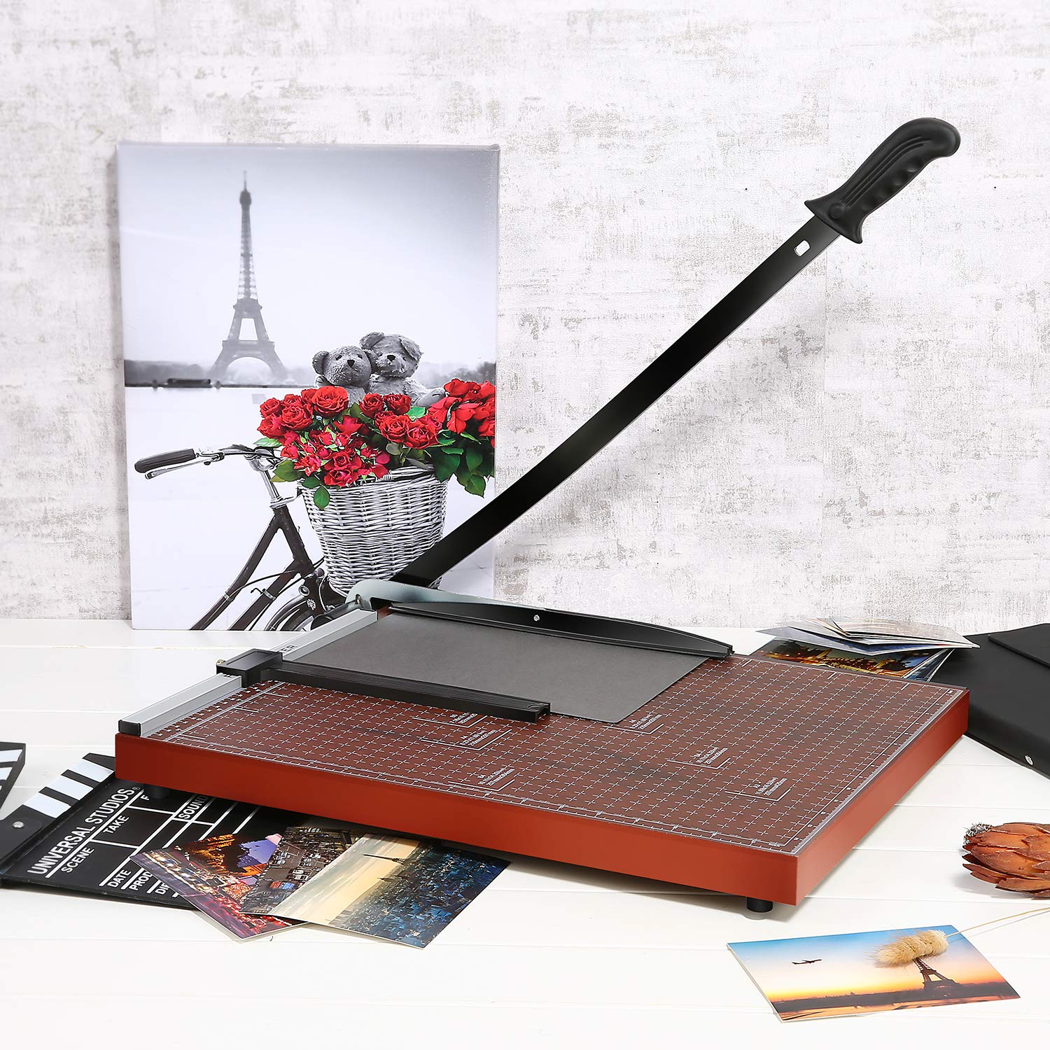 COOCHEER Papierschneider, Profi A3 Hebelschneider Fotoschneider Schneidegerät für Schule & Büro, Grifflänge: 550mm, aus Holz