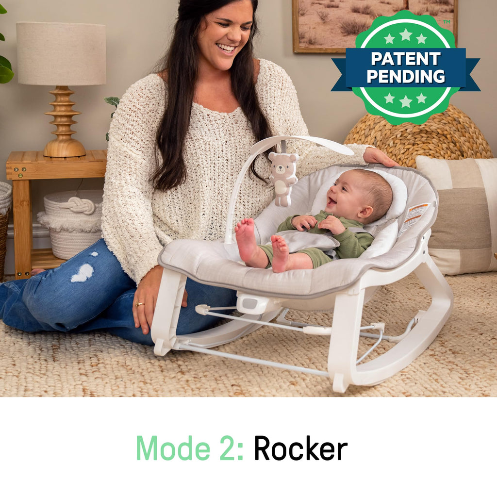 Ingenuity Keep Cozy 3-in-1 Baby Wippe, Sitz und Schaukel für Babys bis Kleinkinder, mit Vibrationen und Spielzeugstange, 0-30 Monate, Bär Linden