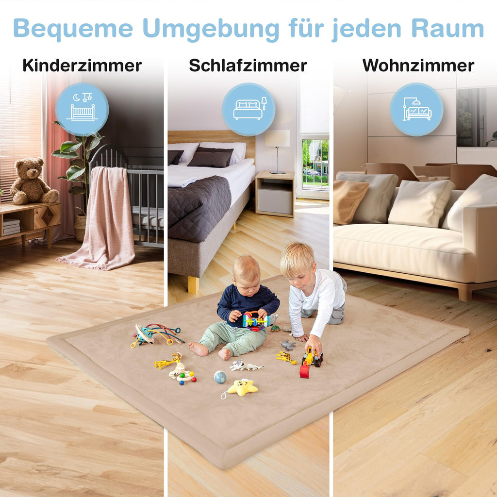 BabybeFun Krabbelmatte Baby - kuschelig weich - 3cm Dicke Spielmatte - schützt vor Stößen - Teppich Kinderzimmer 150x150cm - rutschfeste Schaumstoffmatte - Spielteppich Kinder - Krabbeldecke warm