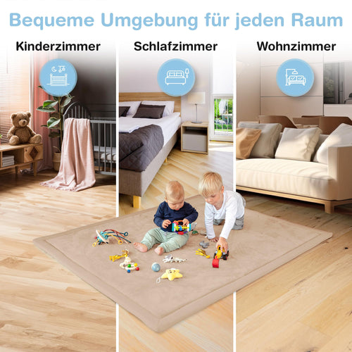 BabybeFun Krabbelmatte Baby - kuschelig weich - 3cm Dicke Spielmatte - schützt vor Stößen - Teppich Kinderzimmer 150x150cm - rutschfeste Schaumstoffmatte - Spielteppich Kinder - Krabbeldecke warm