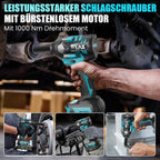 Schlagschrauber Akku 1000Nm für Makita 18V Batterie 3000RPM mit 2pcs 18V 2,0Ah Akku 1/2 Zoll Bürstenloser mit 6 Schlagbuchsen für Schraube und Mutter Auto LKW Reifen Removal