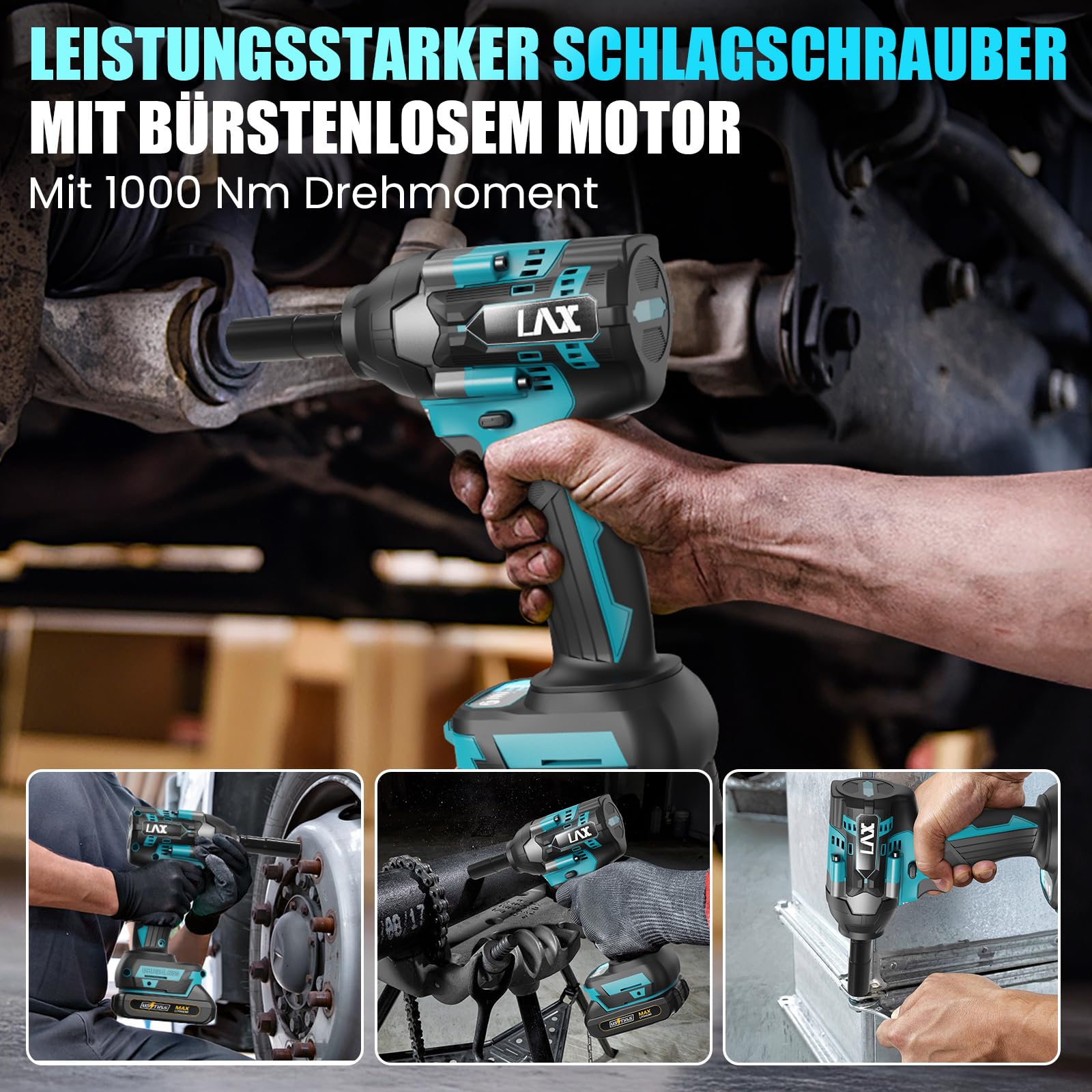 Schlagschrauber Akku 1000Nm für Makita 18V Batterie 3000RPM mit 2pcs 18V 2,0Ah Akku 1/2 Zoll Bürstenloser mit 6 Schlagbuchsen für Schraube und Mutter Auto LKW Reifen Removal