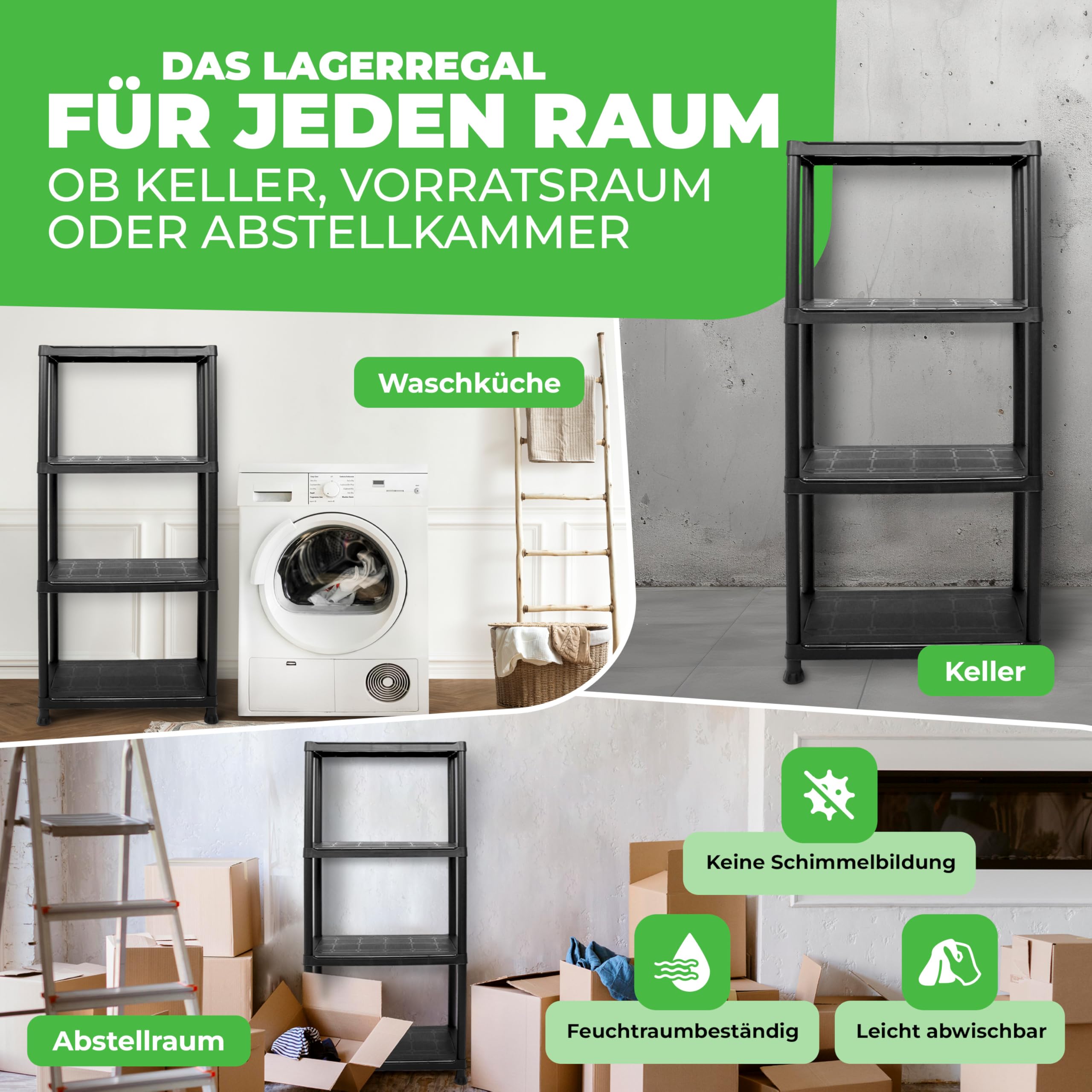 Ondis24 Steckregal 60 x 30 x 131 (H) cm, 4 Böden, Kunststoffregal, Schwerlastregal, bis zu 80 kg, Regal, Lagerregal (1 Stück)