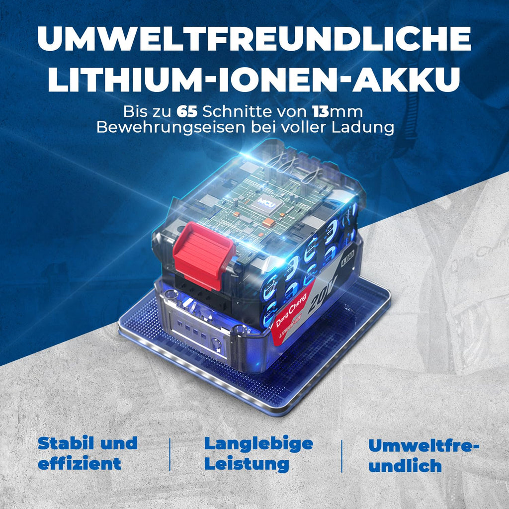 DongCheng Akku-Winkelschleifer 18V, Ø 125mm, 1000W, bürstenloser Motor, 3 Drehzahlstufen, Schnellspannschutz, Anti-Vibrationsgriff, inkl. 2 Schleif-, 2 Fächer-, 2 Trennscheiben, 4.0Ah Akku & Ladegerät