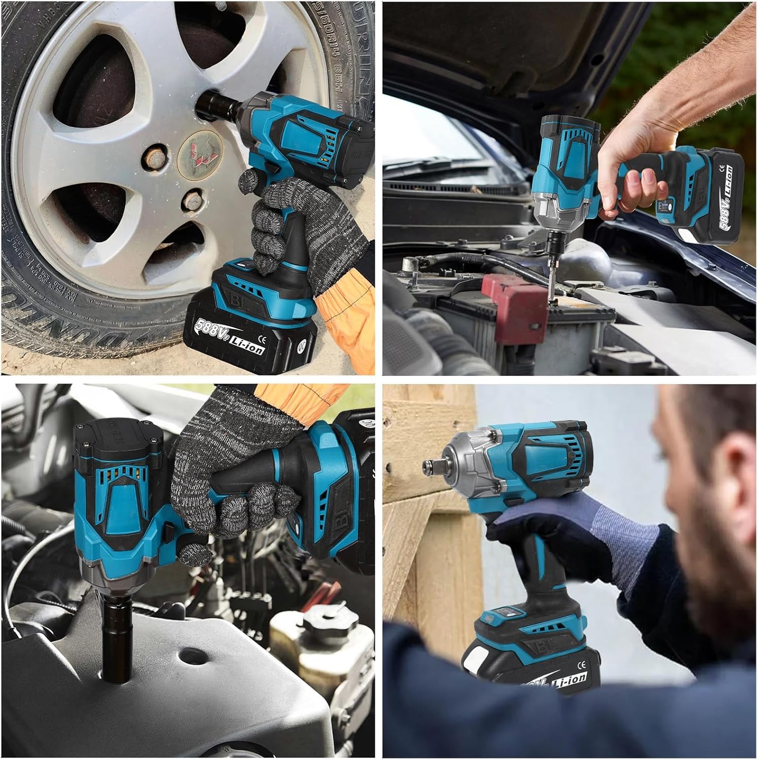 1200N.M Akku-Schlagschrauber,1/2 Zoll Schlagschrauber,Kompatibel mit Makita 18V, Multifunktions-Schlagschraubers mit LED-Licht, mit Akku, 7200 rpm, 4 Geschwindigkeiten, für Auto und Haus (Blau)
